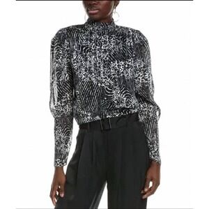 Ramy Brook Kaliyah Black Mock Neck Blouse Sz Small NWT